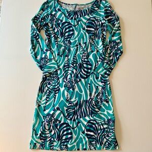 Lilly Pulitzer Blue Green Zebra Print Sheath Dress – Long Sleeves XS 2/$25